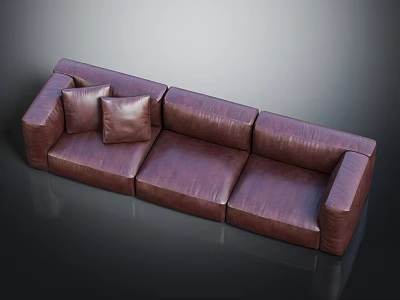 Multi Person Stylish Leather Sofa With Plush Cushions And Comfortable Seats 3d model