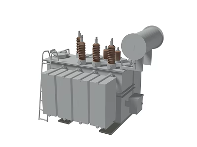 Industrial Transformer with Insulating Bushings Radiator Panels and Oil Conservator for Industrial Applications 3d model