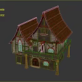 Fairy Tale Style Wooden House With Red Roof Balcony And Arched Windows