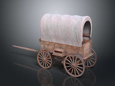 Vintage Wooden Covered Wagon With Canvas Cover And Wooden Spoked Wheels 3d model