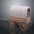Vintage Wooden Covered Wagon With Canvas Cover And Wooden Spoked Wheels