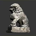 Ancient Traditional Stone Lion Sculpture With Ornate Carving And Stone Base