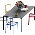 Modern Dining Table Set With Multicolored Chairs Vase Books And Cups 3d model