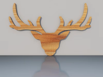 Wooden Deer Head Decoration With Natural Wood Grain On Light Colored Wall And Smooth Countertop 3d model