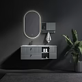 Modern Bathroom Cabinet with LED Mirror Gray Green Design Drawer and Open Shelf