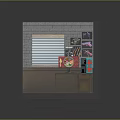 Cozy Small Room Interior With Brick Wall Window Blinds Posters Wooden Desk And Computer Monitor