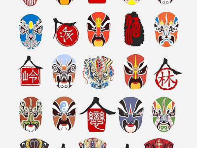 Traditional Chinese Wall Decor With Peking Opera Masks And Chinese Characters 3d model
