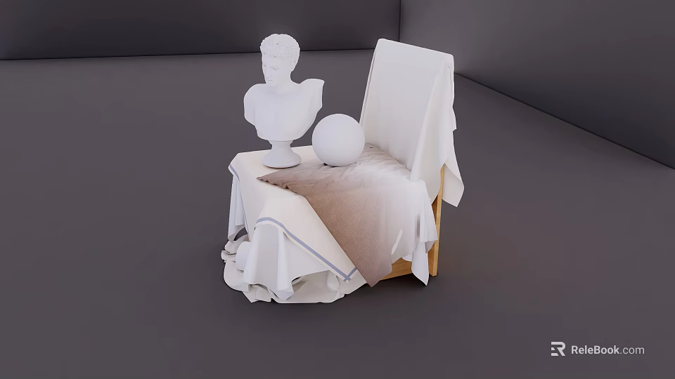 School Art Classroom With White Bust Statue White Ball And Wooden Chair Covered In Cloth 3d model 
