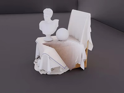 School Art Classroom With White Bust Statue White Ball And Wooden Chair Covered In Cloth 3d model