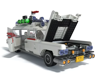 White Vintage Building Blocks Car With Open Doors Open Trunk And Roof Accessories 3d model