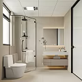 Modern Bathroom Interior Design With Glass Shower Enclosure Vanity Mirror Toilet Plant And Ambient Lighting