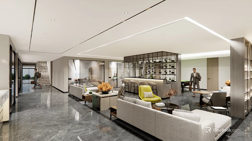 Modern Hotel Lobby Interior With Spacious Seating Area Comfortable Sofas And Marble Flooring 3d model 