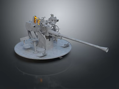 Detailed Military Naval Artillery Gun With Mounted Base And Mechanical Components 3d model