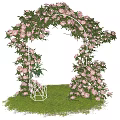 Beautiful Event Entrance Arch Decorated With Pink Flowers Green Leaves And White Frame On Grass