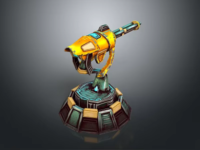 Yellow Futuristic Mechanical Device With Detailed Base Stand And 3D Model Design 3d model