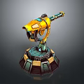 Yellow Futuristic Mechanical Device With Detailed Base Stand And 3D Model Design