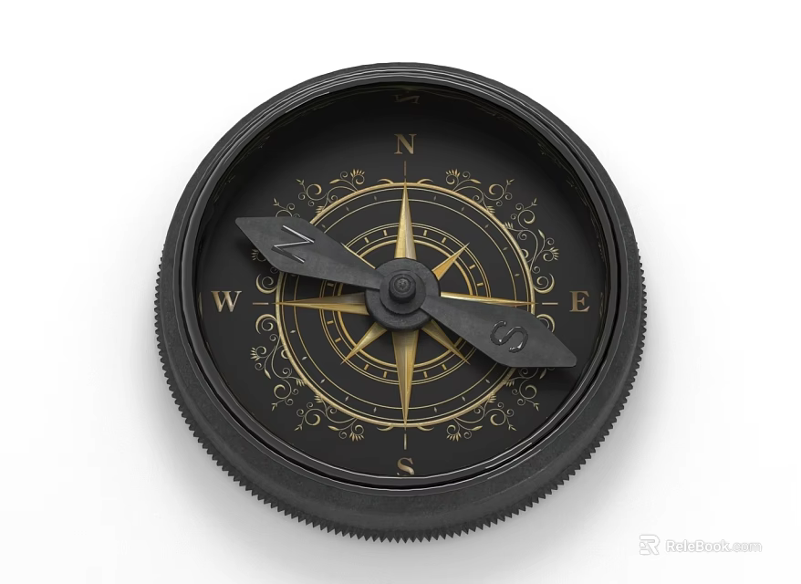 Vintage Black Decorative Compass Ornament With Gold Accents And Directional Markings 3d model 