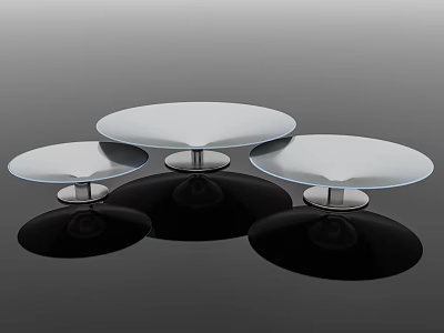 Modern Round Clear Glass Top Coffee Table Set With Glossy Black Bases For Living Room 3d model