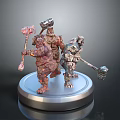 Fantasy Figure Models Three Characters With Hammers And Staffs On Silver Circular Base