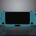 Blue Electronic Game Console With Black Screen And Cartoon Sticker Design