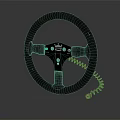 Black Car Steering Wheel With Red Green Indicator Lights And Coiled Cable 3d model