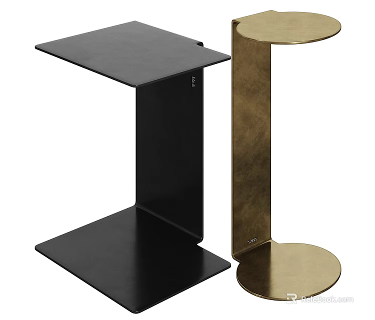 Modern Side Tables With Black Square And Gold Round Tops And Metal Frames 3d model 