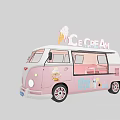 Pink ice cream van with ice cream cone decoration and open display window