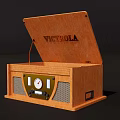 Vintage Retro Record Player Decorative Ornament Set with Wooden Design and Vinyl Disc