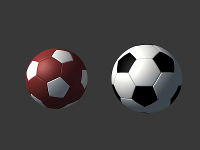 Two Classic Footballs As Essential Sports Equipment With Red White And Black White Patterns 3d model