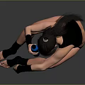 Woman in black sportswear sitting on floor holding blue water bottle with wrist knee supports