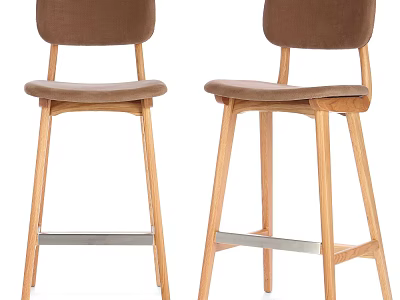 Modern Brown Bar Stools With Wooden Legs And Upholstered Seats For Kitchen Space 3d model