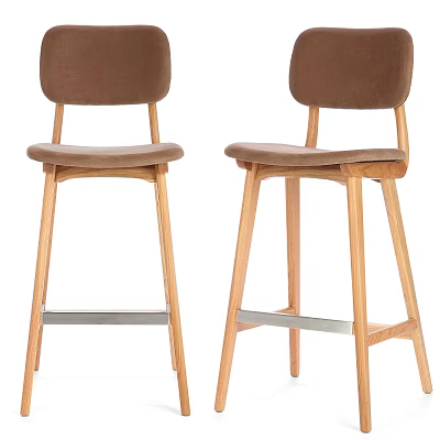 Modern Brown Bar Stools With Wooden Legs And Upholstered Seats For Kitchen Space 3d model