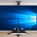 Projection Monitoring Setup With Large Screen Projector And Conference Room Microphones