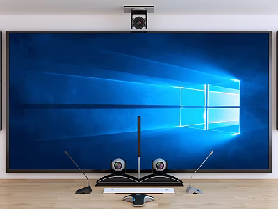 Projection Monitoring Setup With Large Screen Projector And Conference Room Microphones 3d model