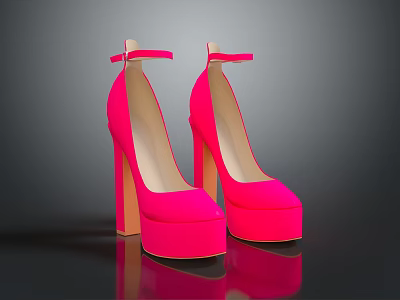 Stylish Pink High Heel Shoes With Block Heel Platform And Ankle Strap Design 3d model