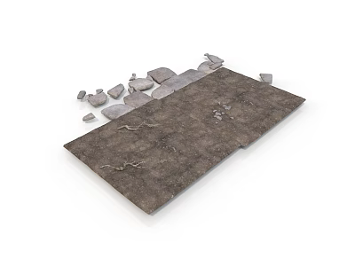 Textured Natural Wooden Board With Scattered Stone Pieces On White Background 3d model