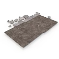 Textured Natural Wooden Board With Scattered Stone Pieces On White Background