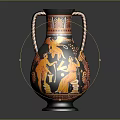 Ancient Greek Decorative Amphora With Double Handles And Figural Red Yellow Patterns