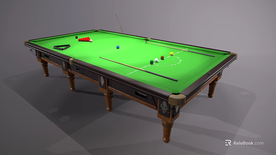 Billiard Table With Green Felt Surface Billiard Balls And Cues For Leisure Play 3d model 