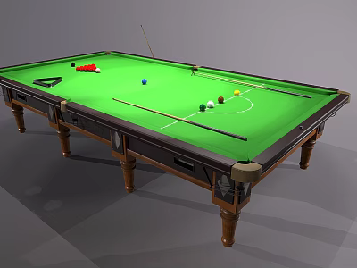 Billiard Table With Green Felt Surface Billiard Balls And Cues For Leisure Play 3d model