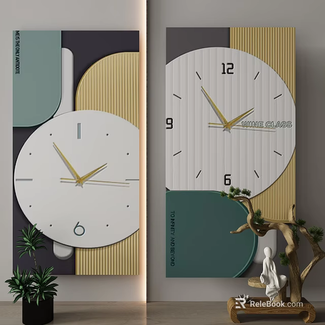 Modern Minimalist Wall Clock With Geometric Design And Green Accents 3d model 