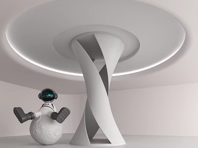 Spiral Column Interior Design With Astronaut Sitting On Planet And Ceiling Lighting 3d model