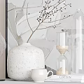 Decorative Ornament Set Including Glass Bulb White Spotted Vase Branch and Hourglass with Abstract Painting