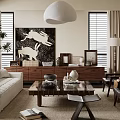 Modern Living Room Interior With White Sofa Coffee Table Pendant Light And Artwork