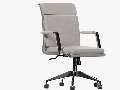 Modern Light Gray Upholstered Office Chair With Armrests And Metal Frame 3d model