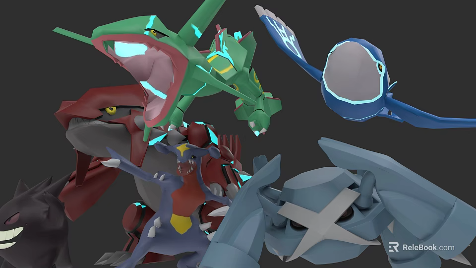 Colorful 3D Character Designs With Green Red Blue And Gray Mechanical Features 3d model 