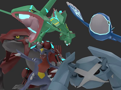 Colorful 3D Character Designs With Green Red Blue And Gray Mechanical Features 3d model