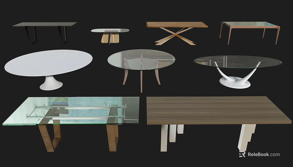 Various Modern Coffee Table Designs With Glass Wooden Tops Round Rectangular Shapes And Sleek Legs 3d model 