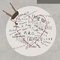 Decorative Round Rug with Handwritten Messages and Red Heart Design