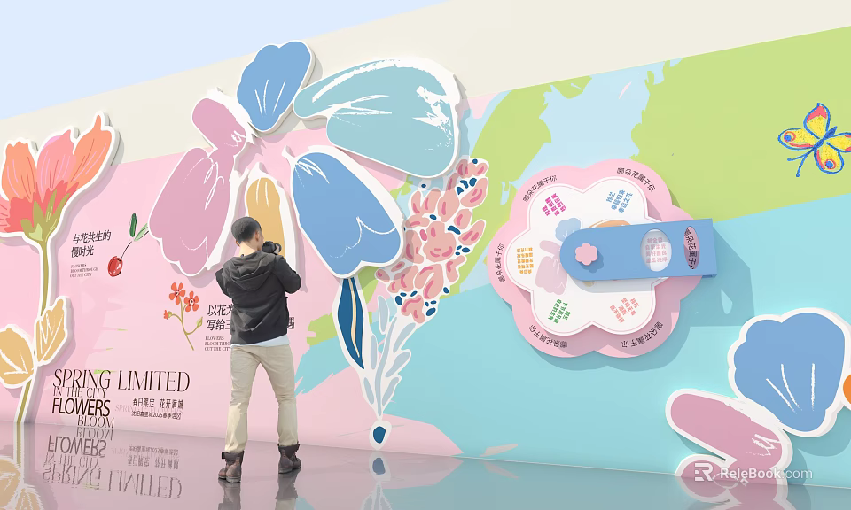 Vibrant Event Passage With Large Flower Decor World Map And Interactive Dial 3d model 